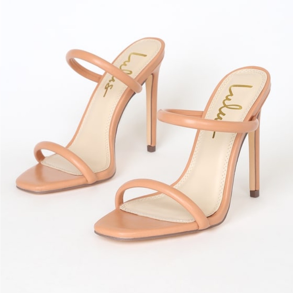 Lulu’s Theyaa Tan Square-toe High Heel Sandals - 8.5